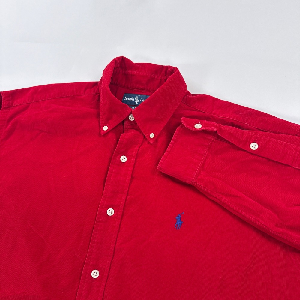 Ralph Lauren Mens Corduroy Shirt Large Red Blake Button Down Long Sleeve Preppy
